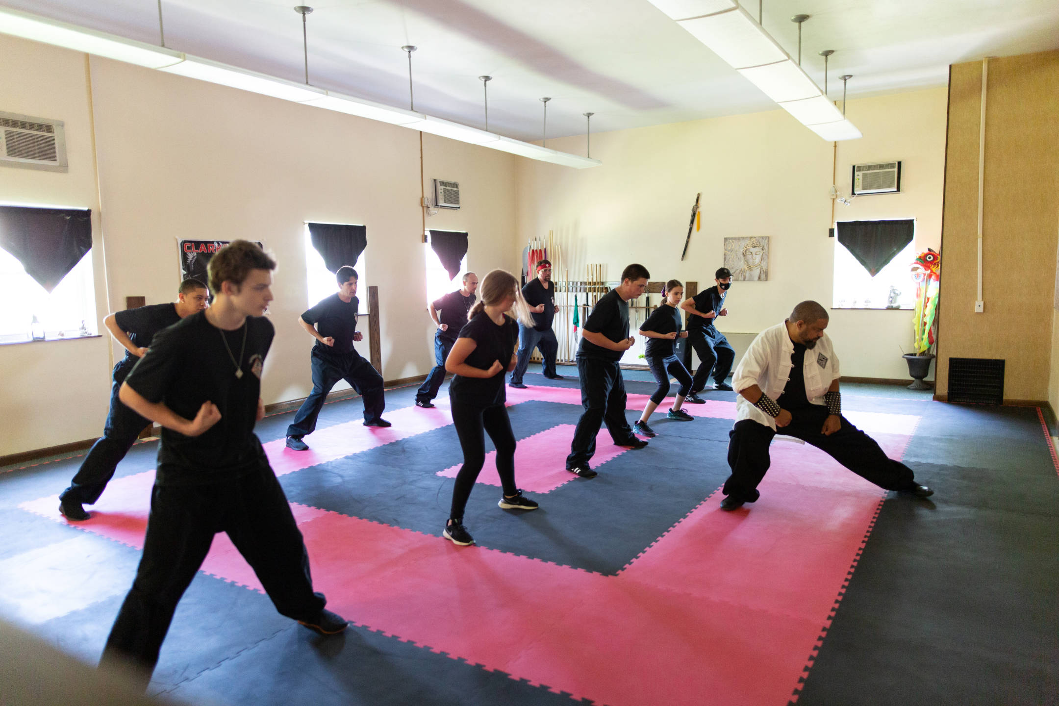 Residents at the Kelly Miller Community Center participate in a Tae-Dwon-Do class